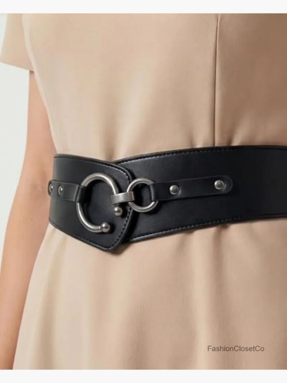 Wide Elastic Stretch Retro Metal Interlock Buckle Belt